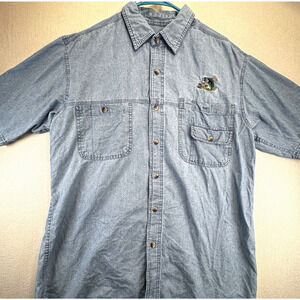 Redhead Shirt Large Blue Men's Chambray Denim Bass Fishing Logo Camping Hunting